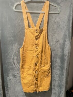 Blue Spice Corduroy Overall Dress in Mustard Yellow